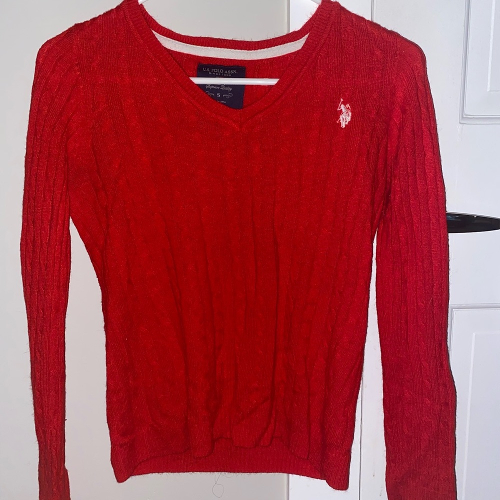 Red v-neck sweater